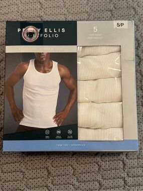 Perry Ellis White Ribbed Tank Tops - 5 Pack